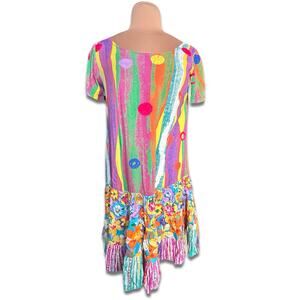 Vintage Jams World Colorful Abstract Tiered Hattie Dress Medium Striped Eclectic